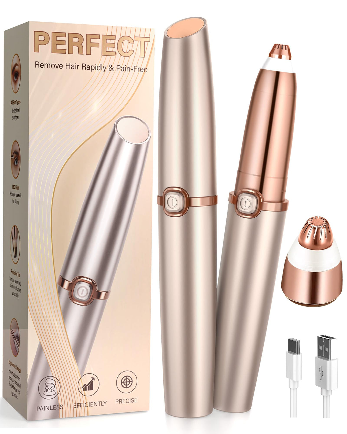 Rechargeable Eyebrow Trimmer with 2 Replacement Heads & LED Light X9403