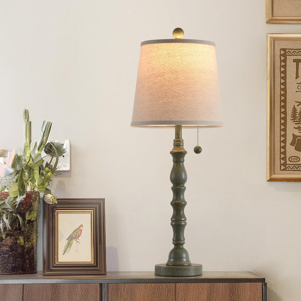 Set of 2 Turquoise Table Lamp with Fabric Lamp Shade V544481