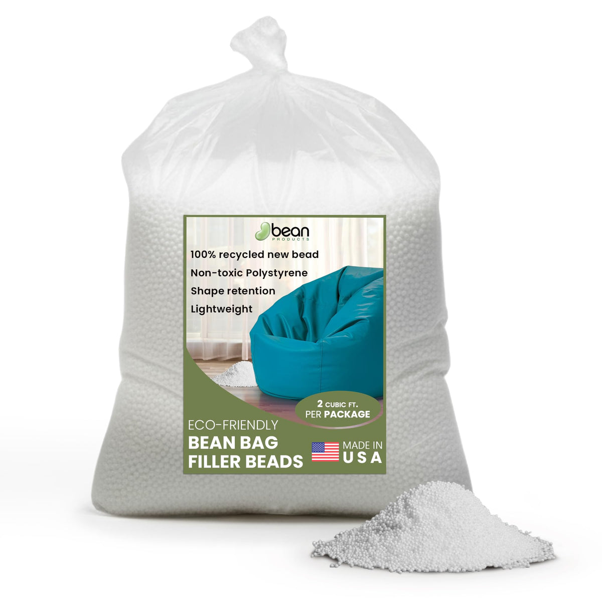 100% Recycled Polystyrene Bean Bag Filler Beads 2 Cubic ft. D9810