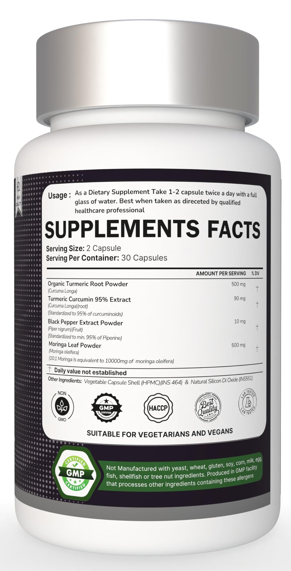 Turmeric with Black Pepper & Moringa 1000 mg, 120 Capsules B6308