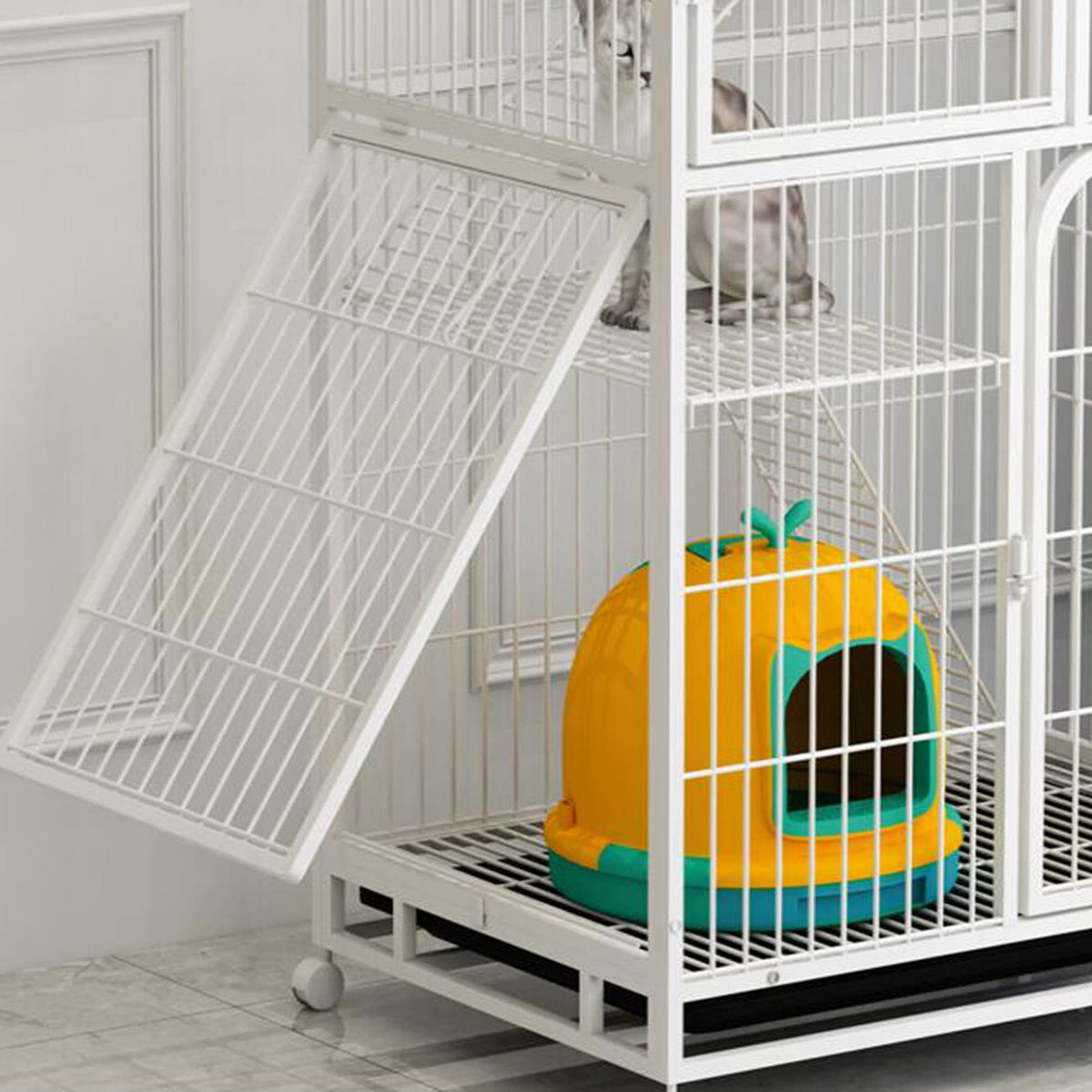 Large 3-Tier Metal Wire Cat Cage with Hammock and Casters U208