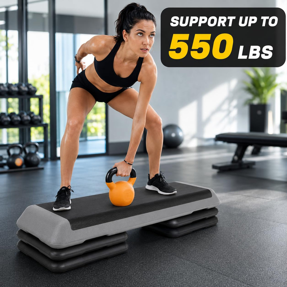 43" Adjustable Aerobic Exercise Step Platform with 4 Removable Risers Y544