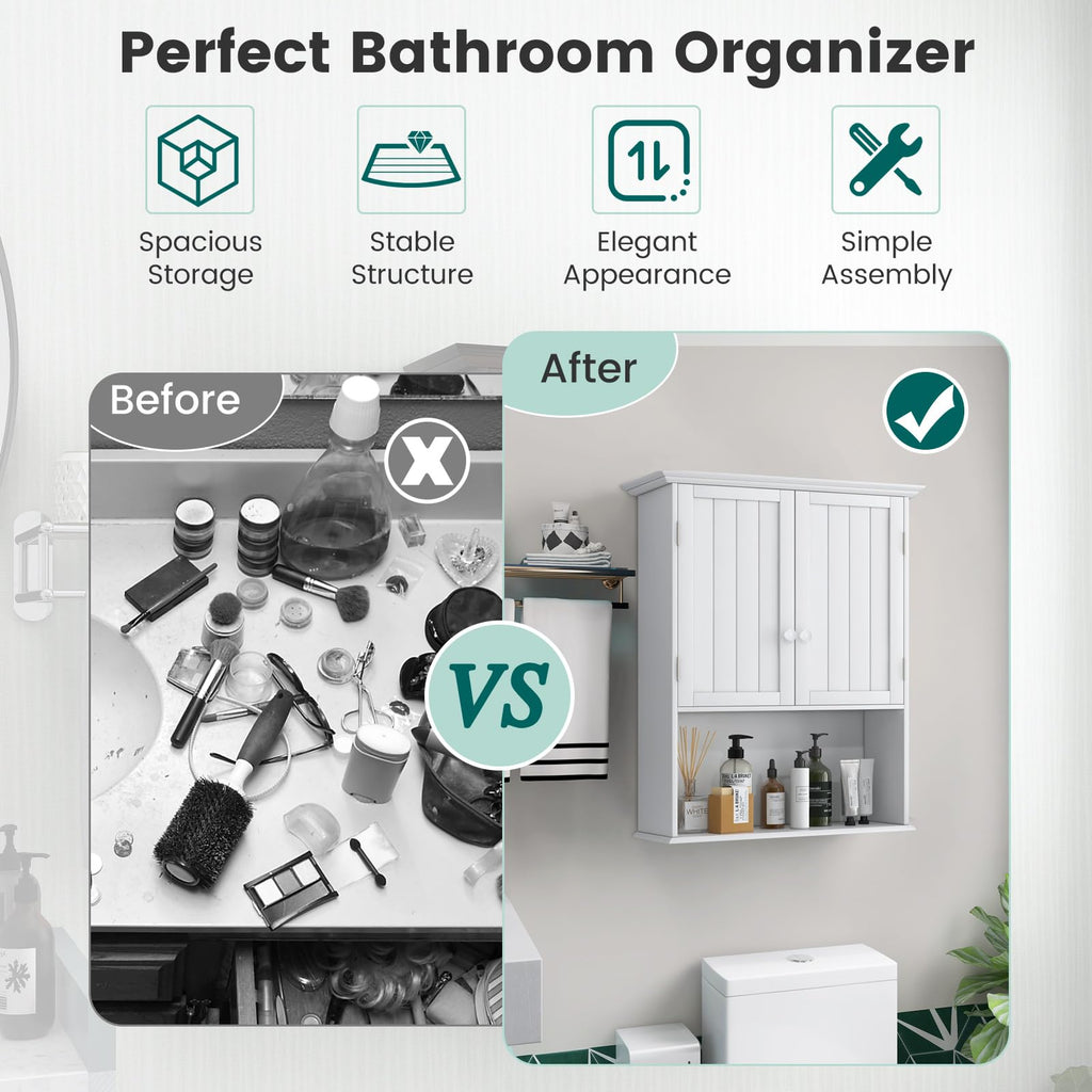 White 2 Door Bathroom Wall Cabinet T9101