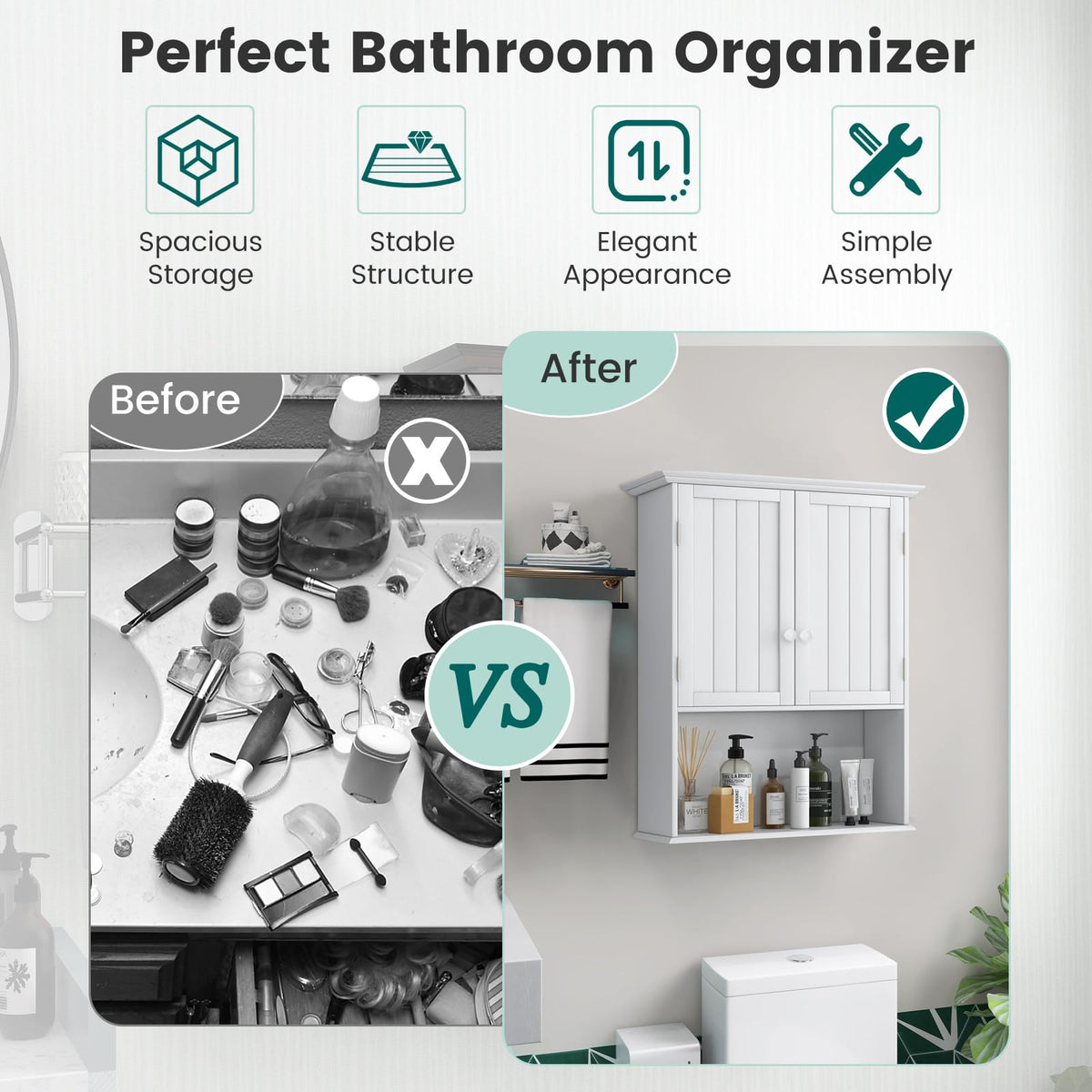 White 2 Door Bathroom Wall Cabinet T9101