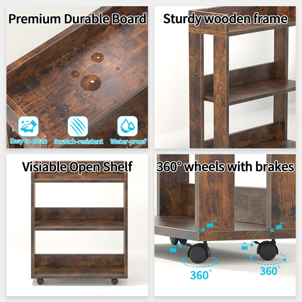 3-Tier Small Bookshelf with Wheels V621