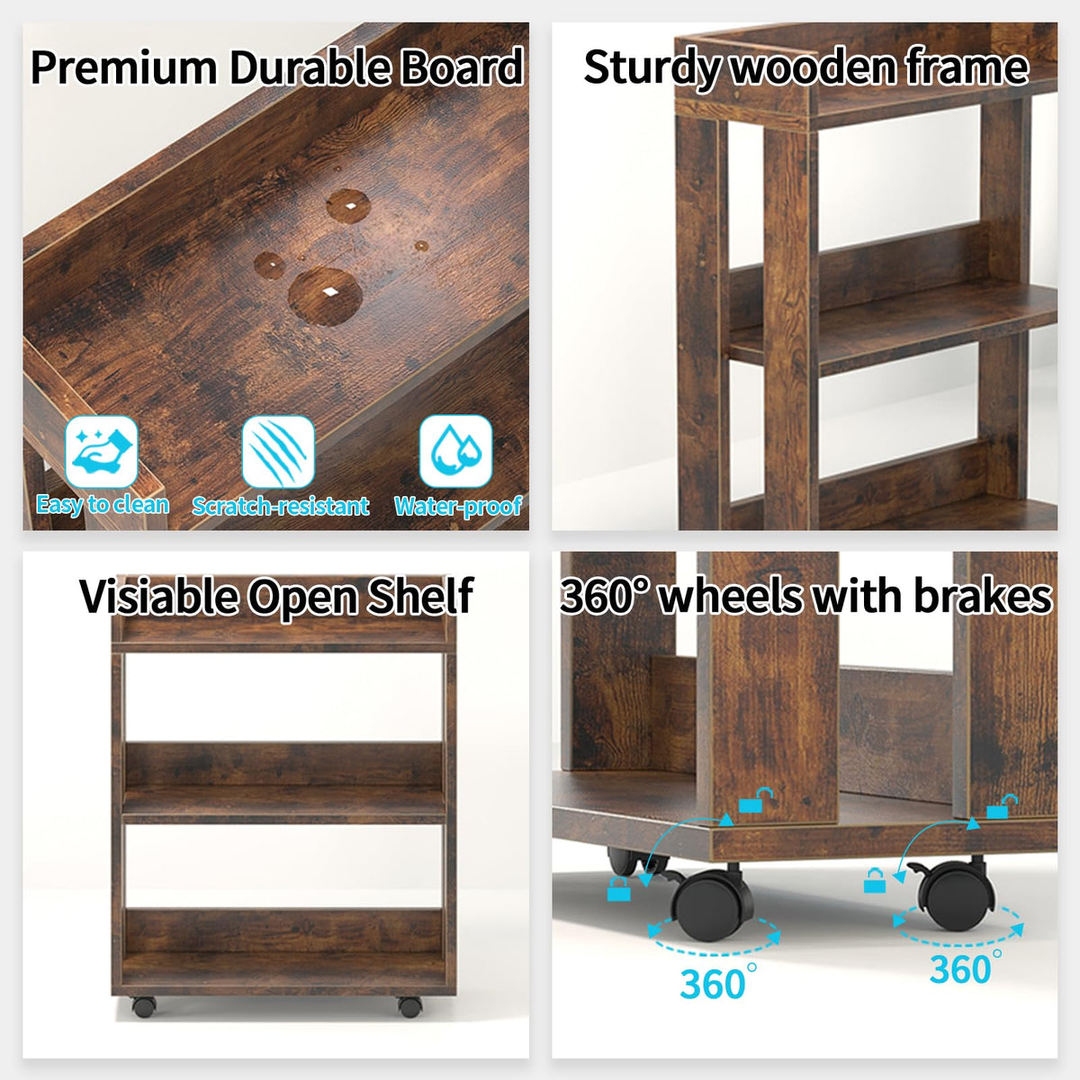 3-Tier Small Bookshelf with Wheels V621
