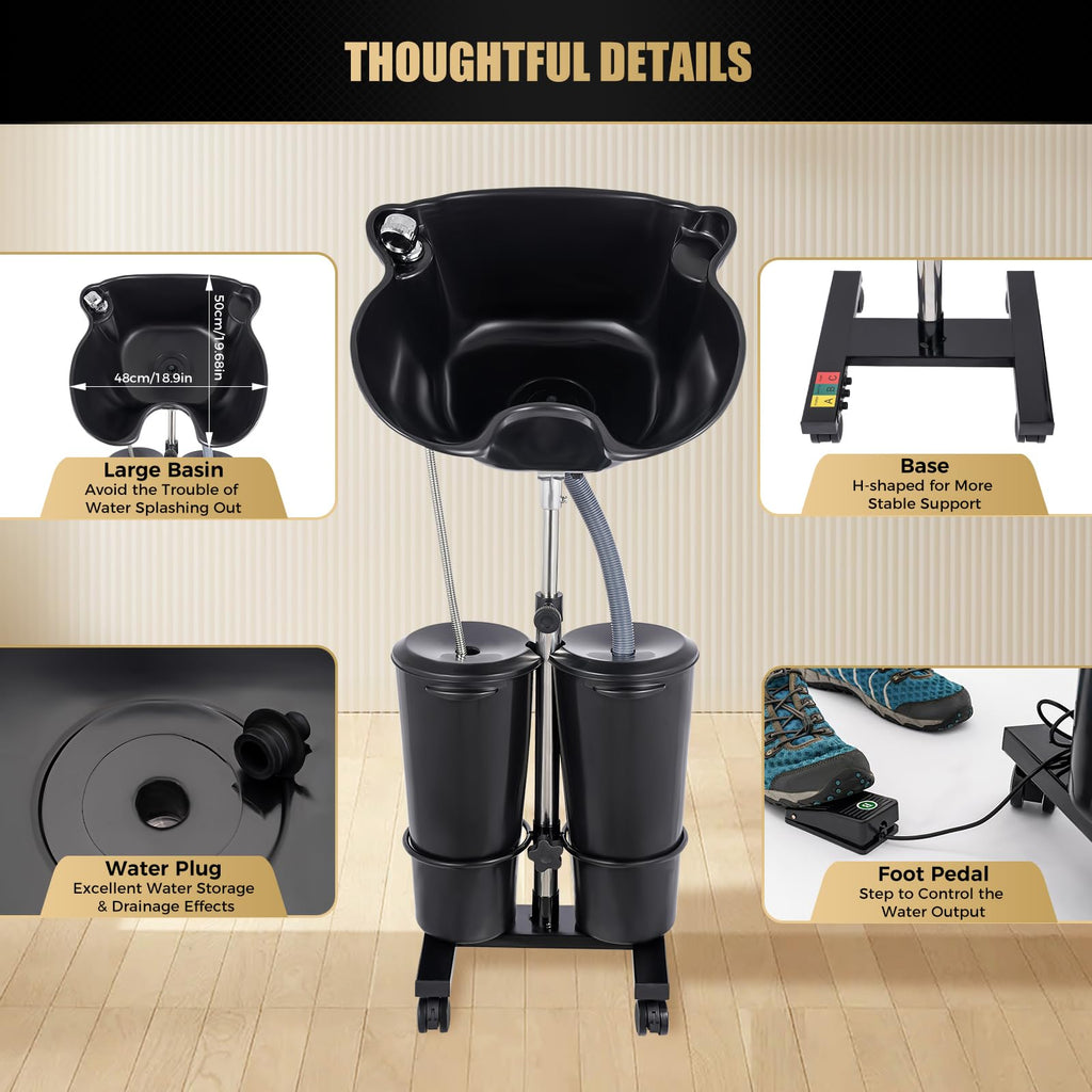 Portable Plastic Shampoo Unit with Electric Pump, 2 Buckets and Drain Hoses Y46520