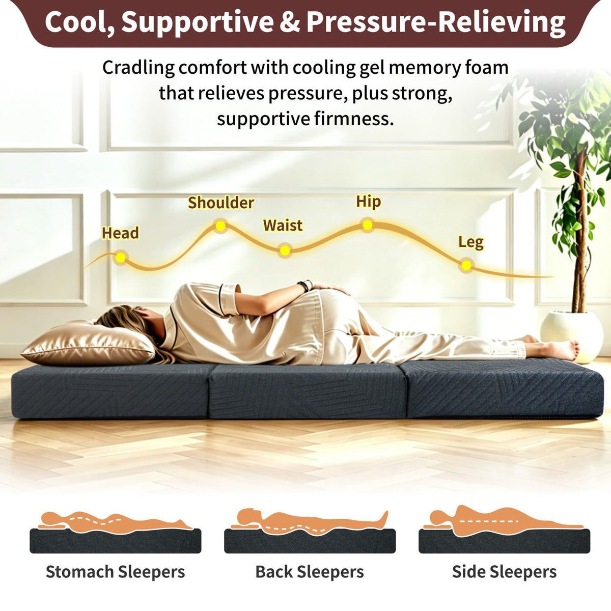 6 Inch Cooling Gel Memory Foam Trifold Mattress with Ice Silk Cover A5523