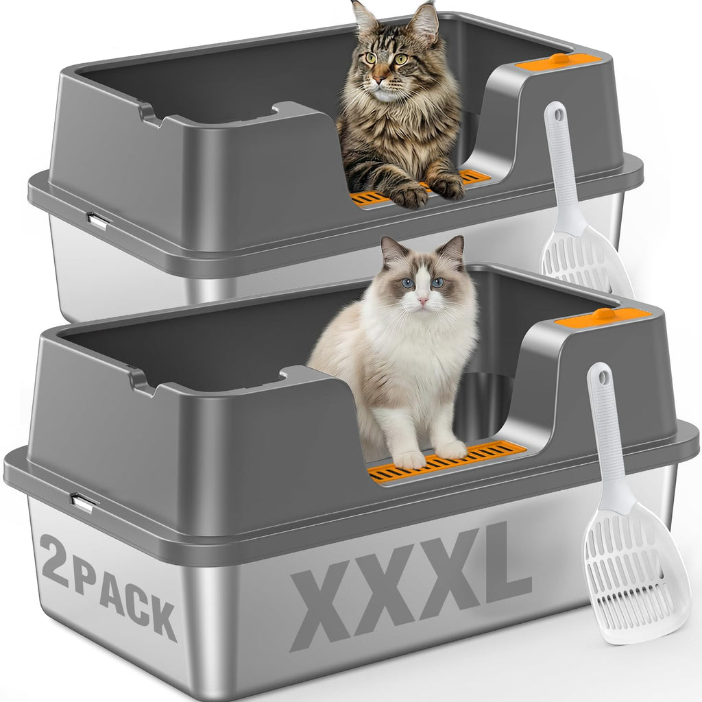 Extra Large Stainless Steel Litter Box with High Sides H466
