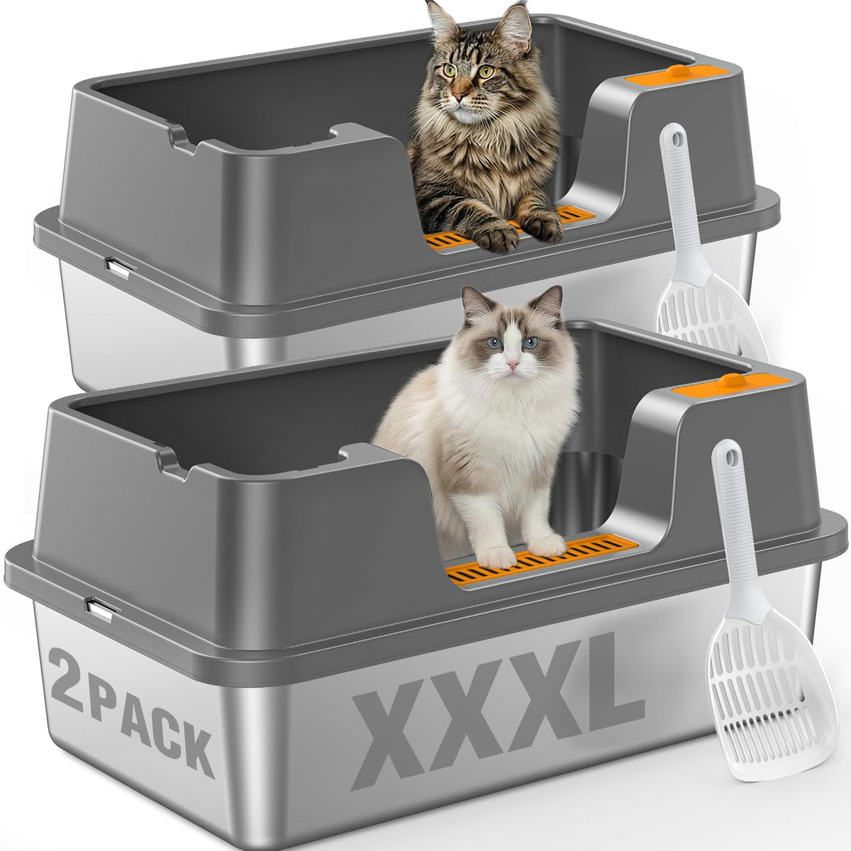 Extra Large Stainless Steel Litter Box with High Sides H466