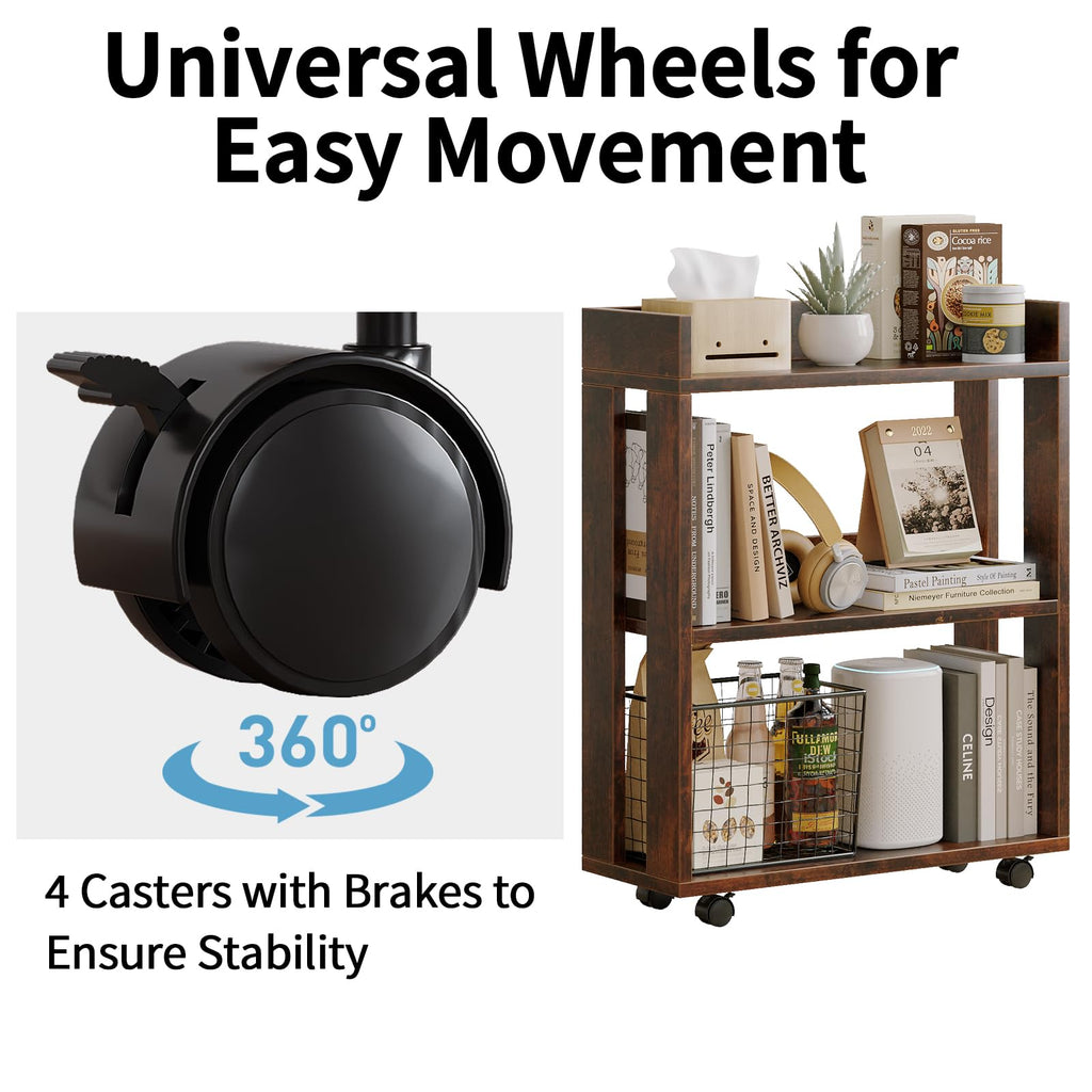 3-Tier Small Bookshelf with Wheels V621