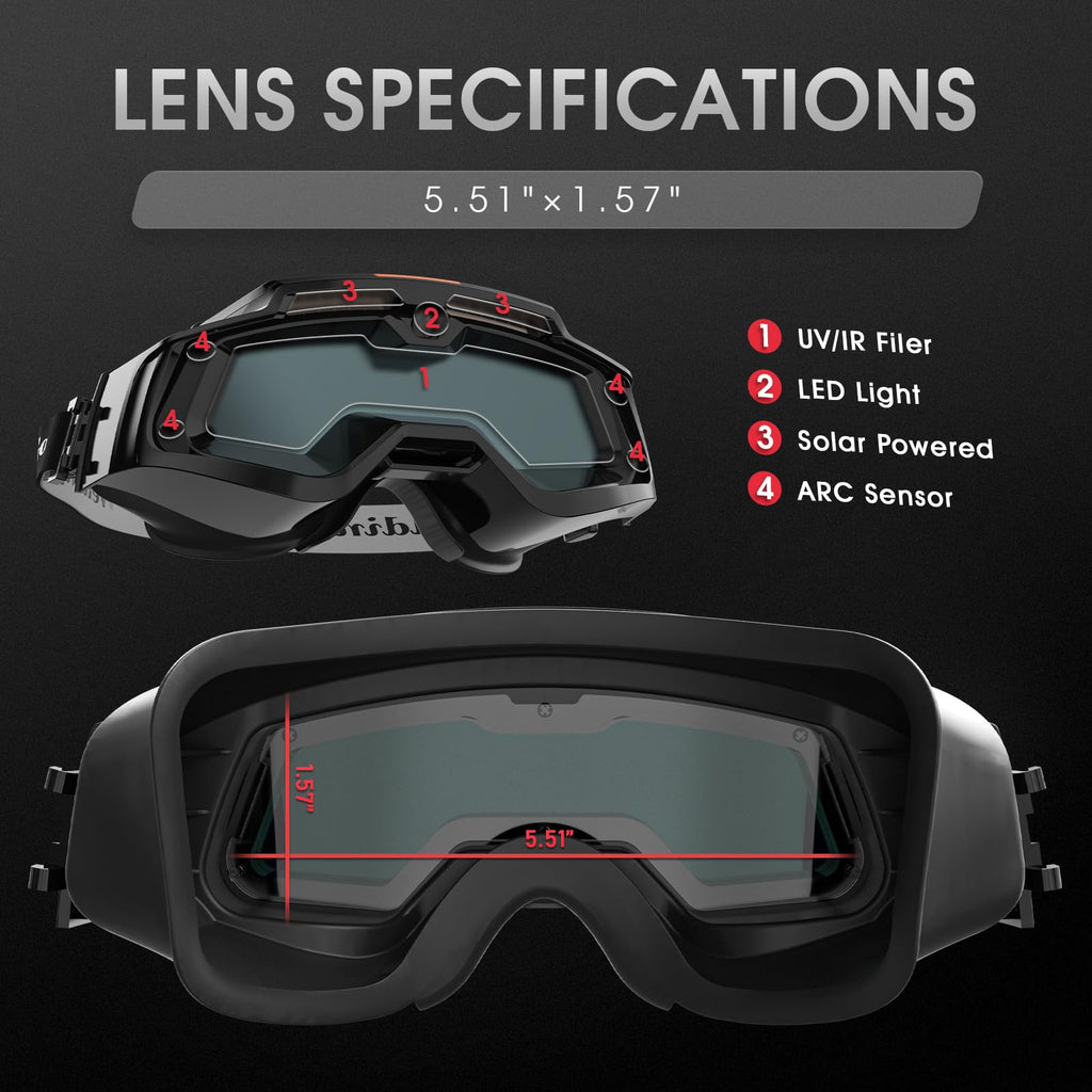 Auto-Darkening Welding Goggles with LED Light and Face Shield H8911