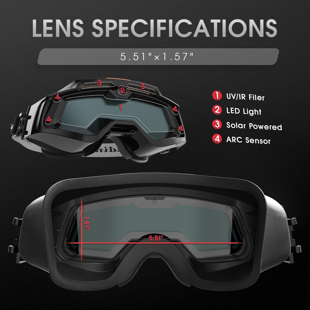Auto-Darkening Welding Goggles with LED Light and Face Shield H8911