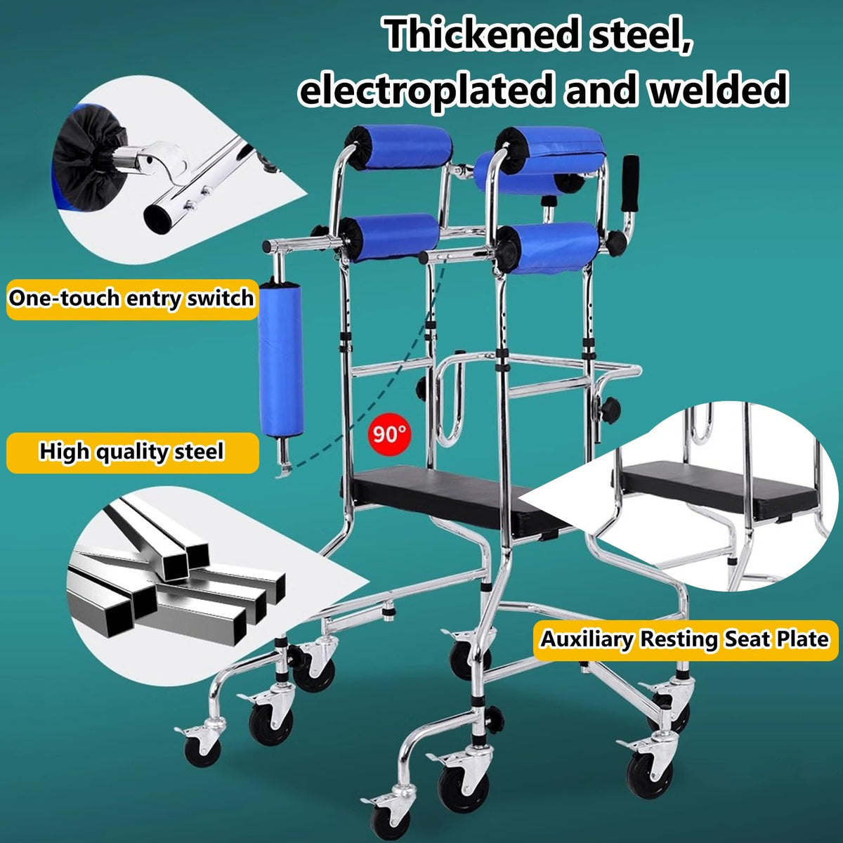Foldable Adult Walker with 8 Wheels and Seat Q584