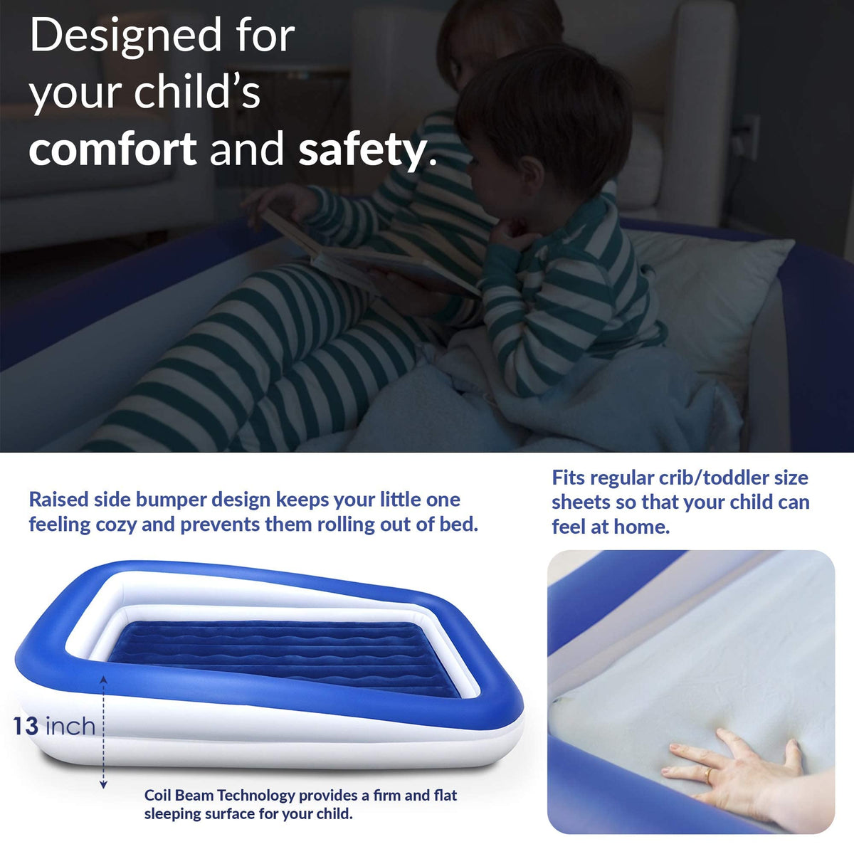 Kids Inflatable Travel Bed with High Speed Pump, Blue V97051
