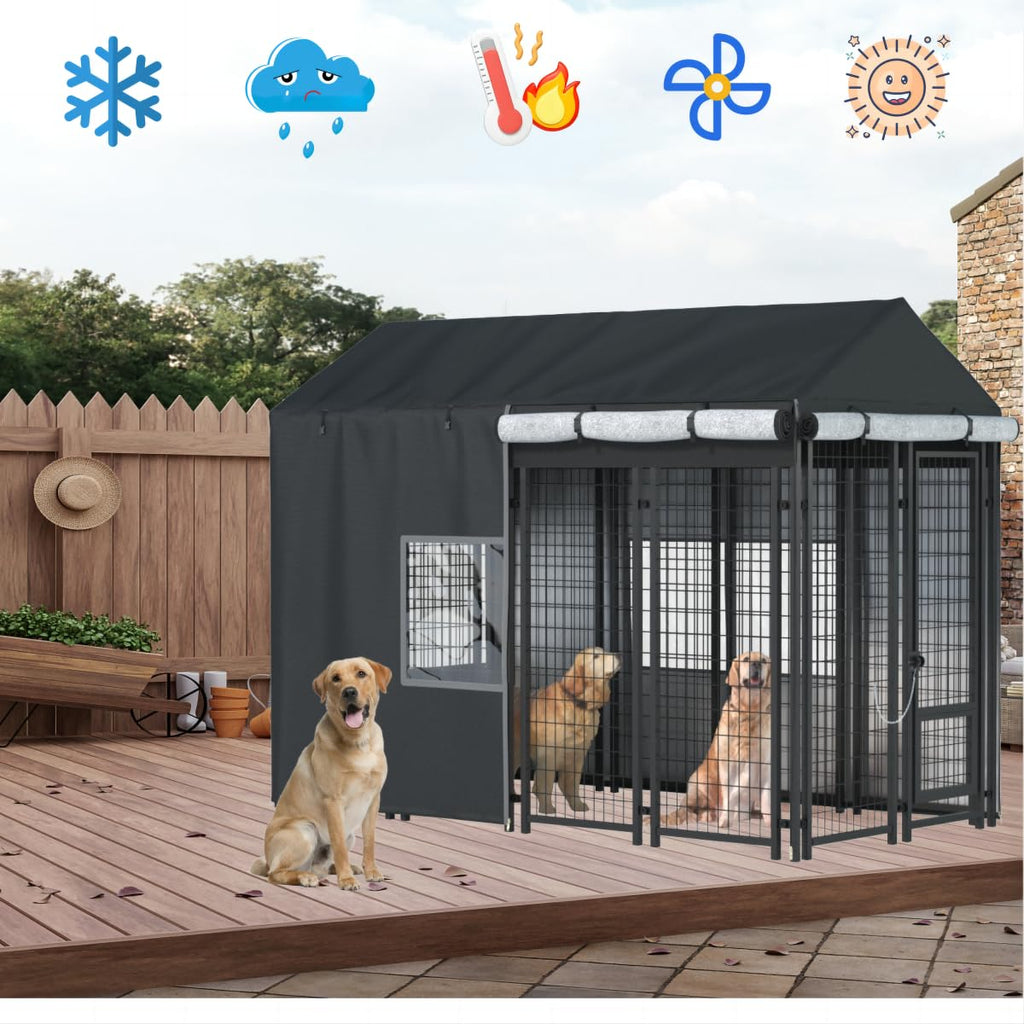 Black Dog Kennel Cover with Transparent Windows T307