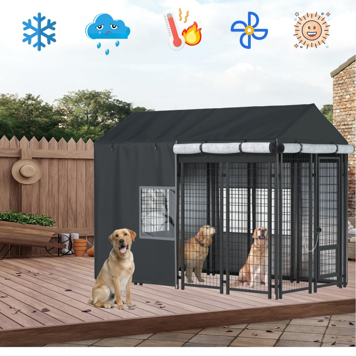 Black Dog Kennel Cover with Transparent Windows T307