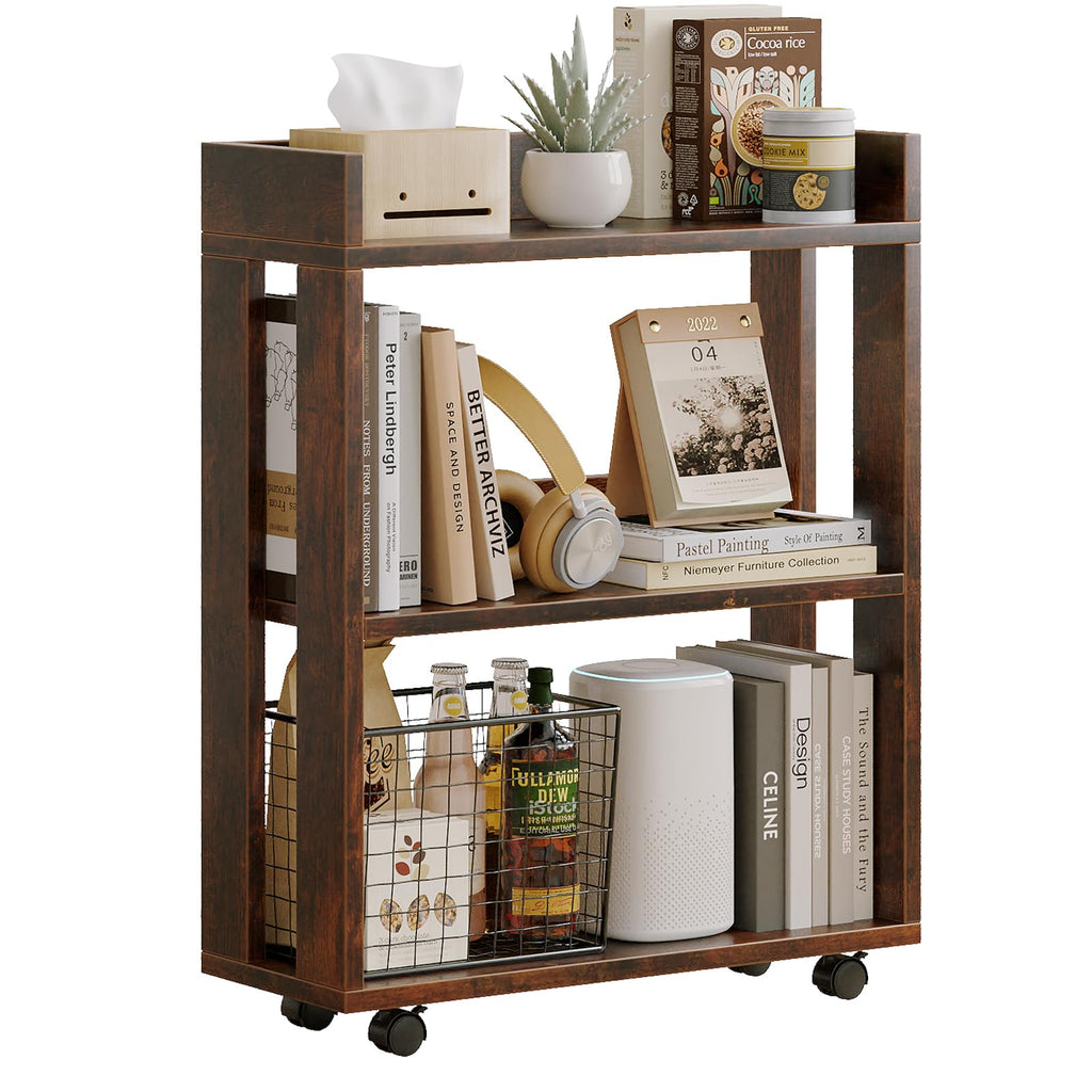 3-Tier Small Bookshelf with Wheels V621