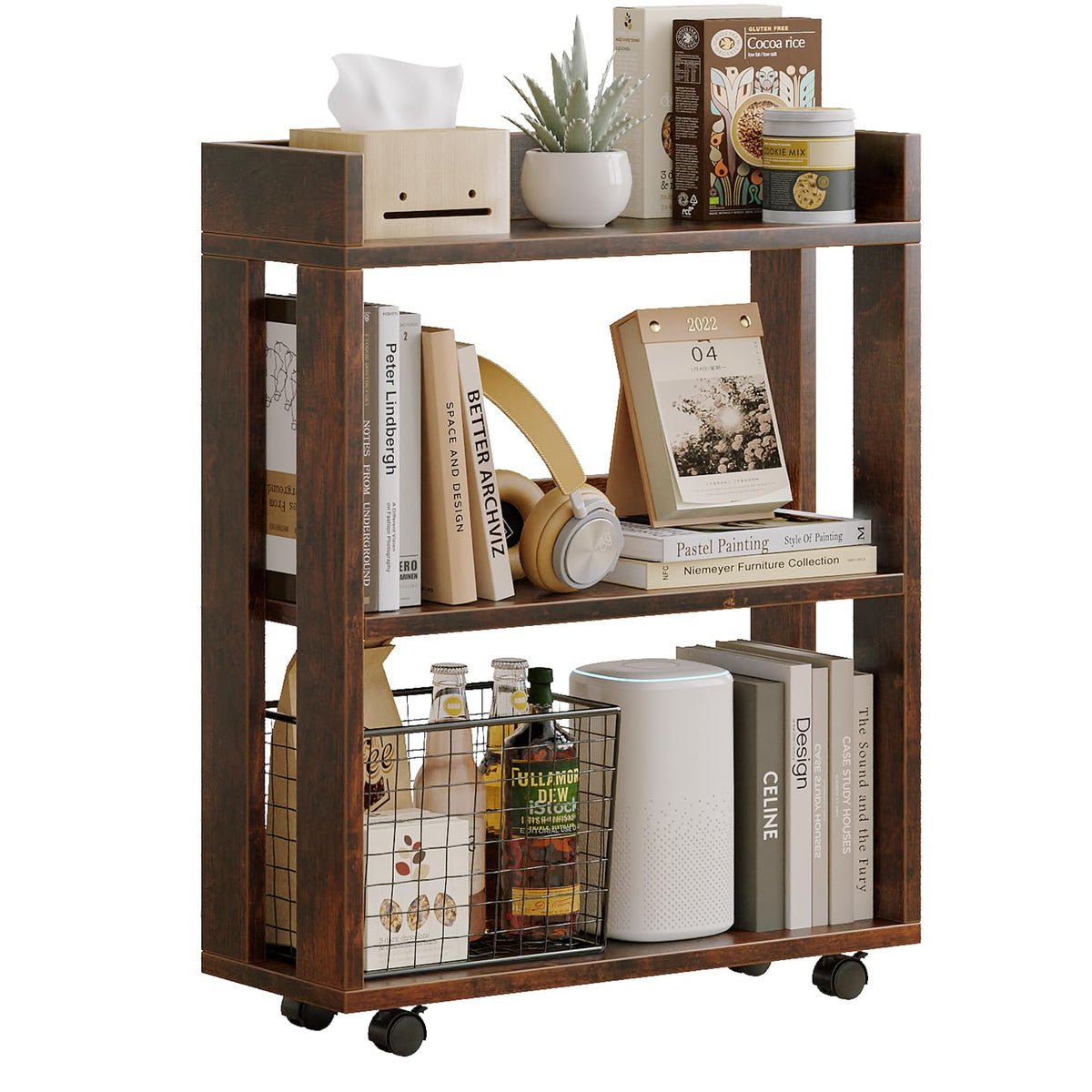 3-Tier Small Bookshelf with Wheels V621