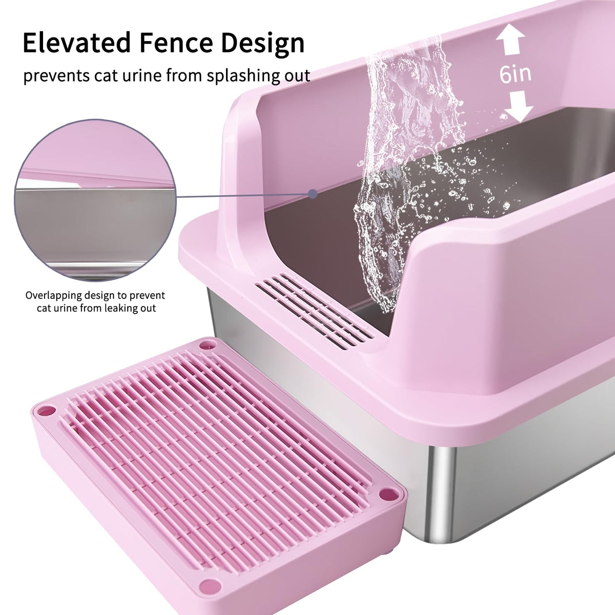 Open Cat Litter Box Stainless Steel High Walls with Scoop E269616