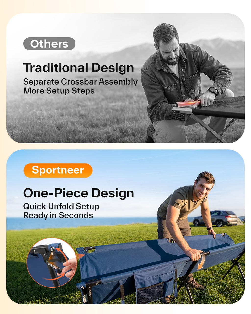 Camping Cot 78.3"x28.7"x14.6" Heavy Duty Folding Bed Support 330 Lbs H589569