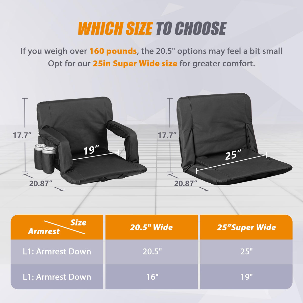 2 Pack Reclining Stadium Seat with Back Support E528006