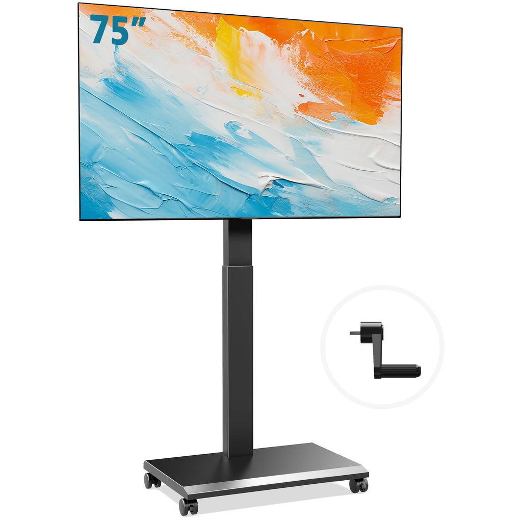 Hand Crank Lift TV Stand with Wheels for 32-75 Inch TVs, Black E919