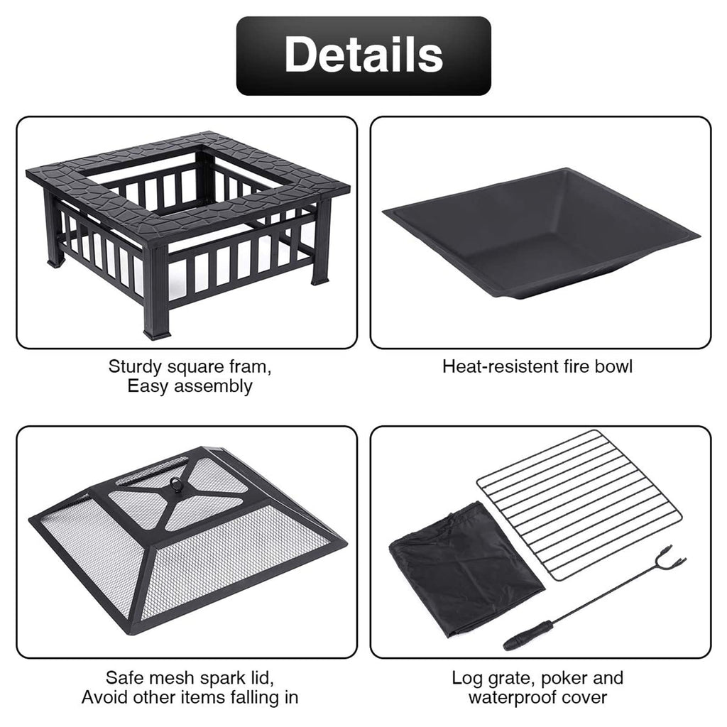 32'' Wood Burning Steel Fire Pit with Spark Screen D3938