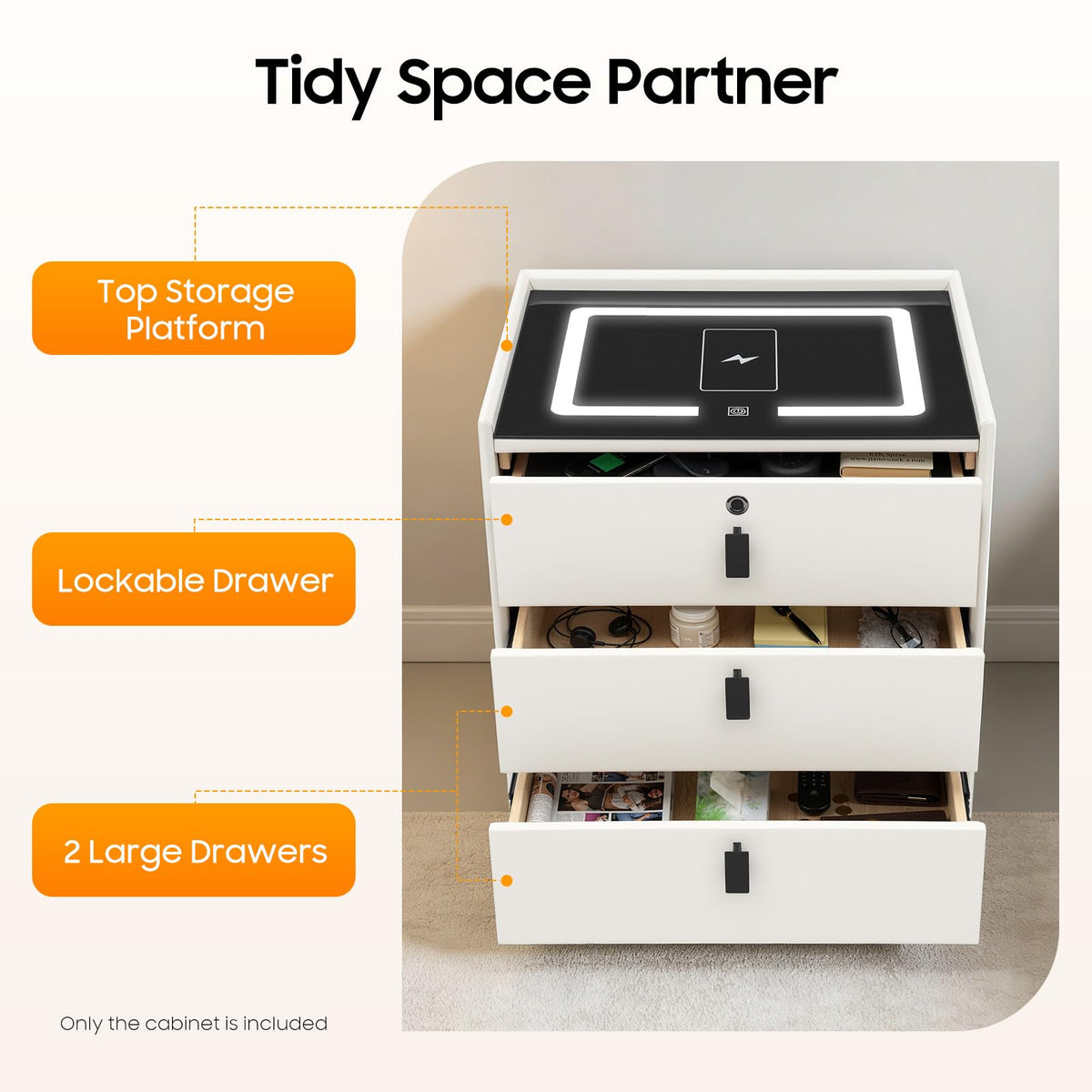 3 Drawer Nightstand with Charging Station Y338073