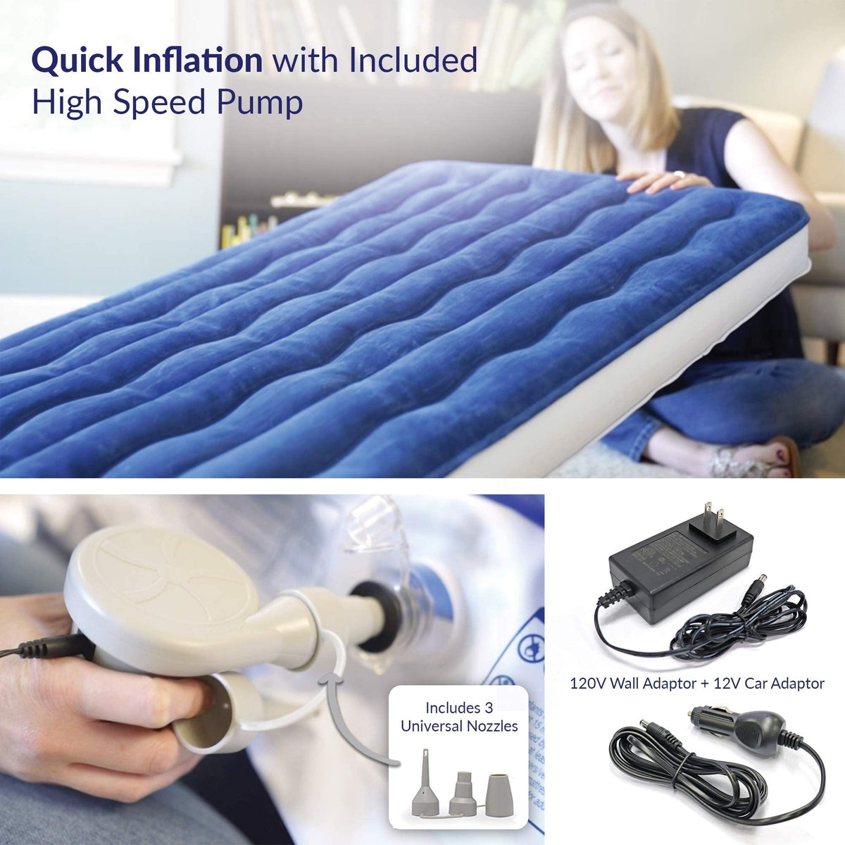 Kids Inflatable Travel Bed with High Speed Pump, Blue V97051