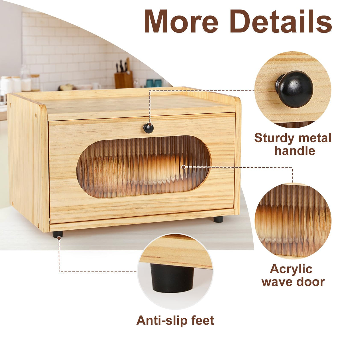 Wooden Bread Box with Acrylic Window C460