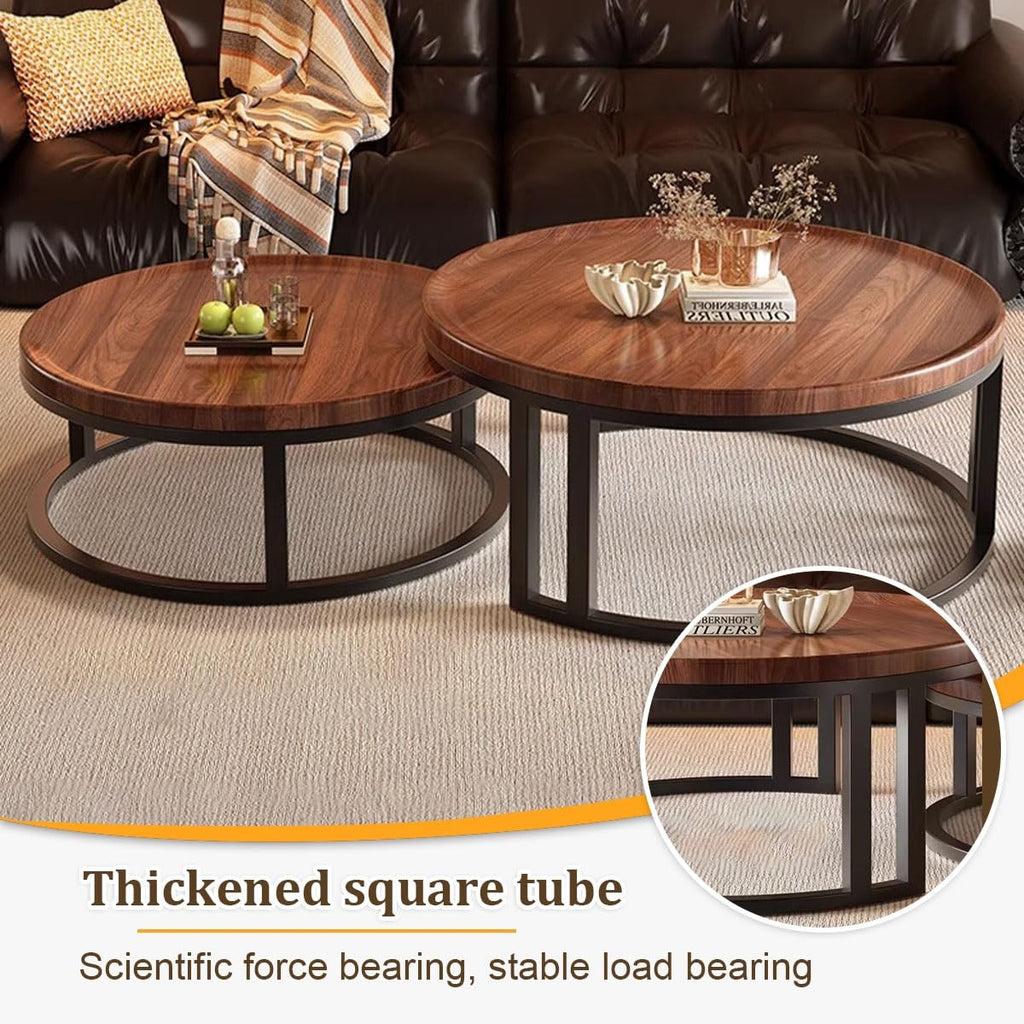 Round Nesting Coffee Tables 2-Piece Set Wood Top Metal Frame W993188