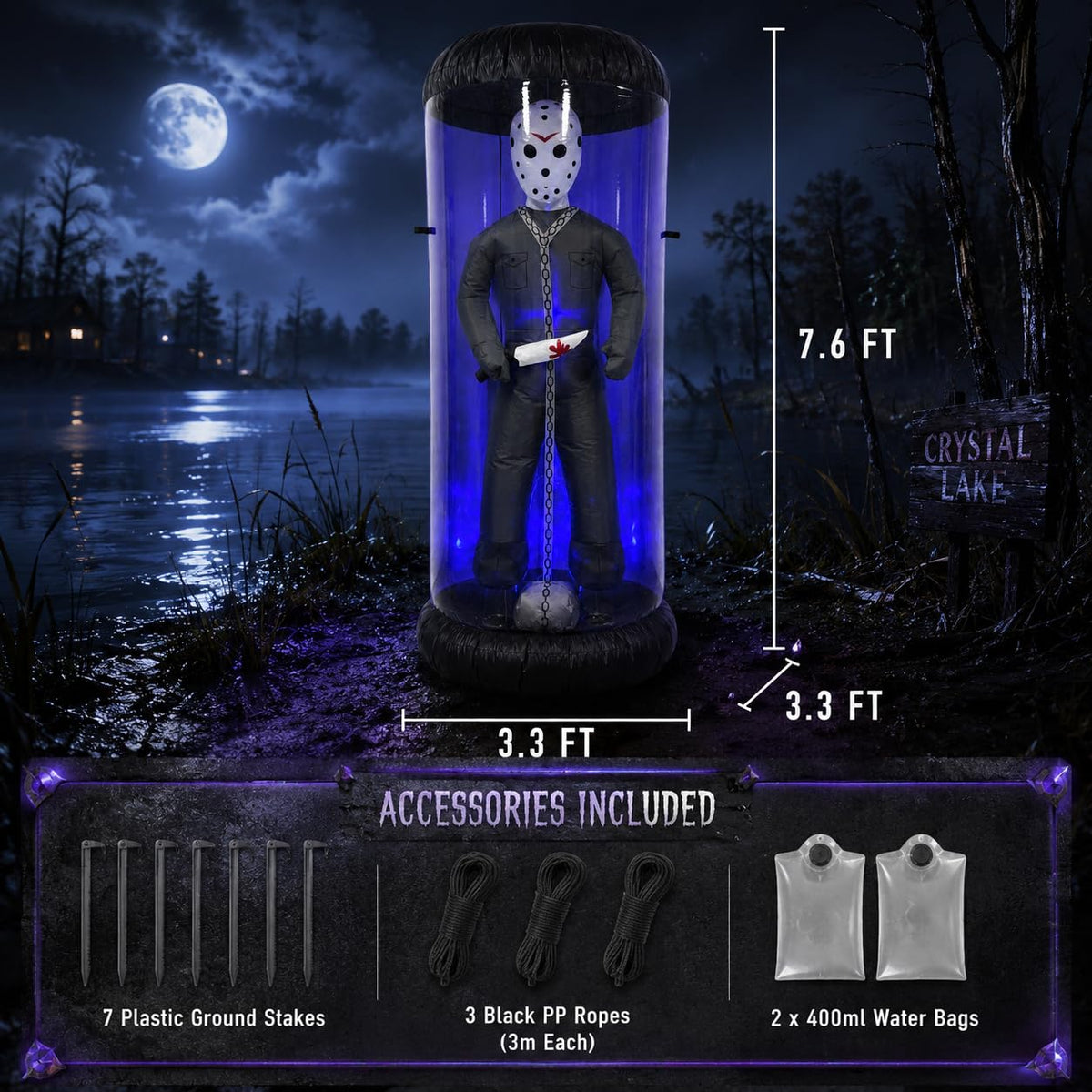 7.6FT Halloween Inflatable Outdoor Decoration with Blue LED Lights H440365