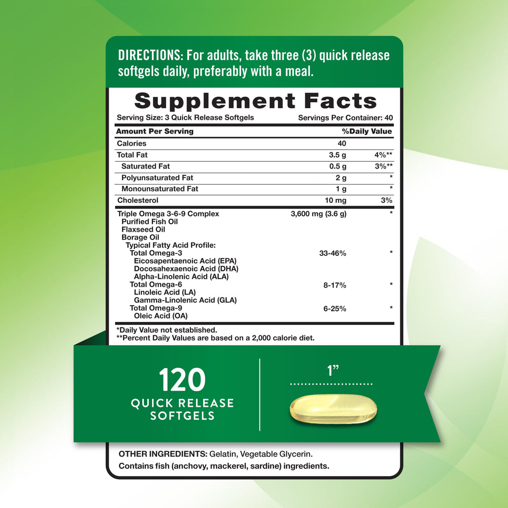 Omega 3-6-9 Softgels 3600mg 120 Count W4297