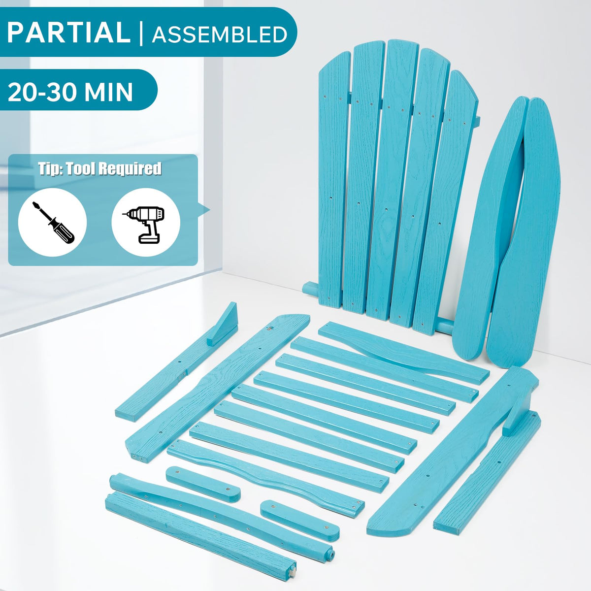 Folding Adirondack Chairs Set of 2 Solid Wood Turquoise Blue Q928201
