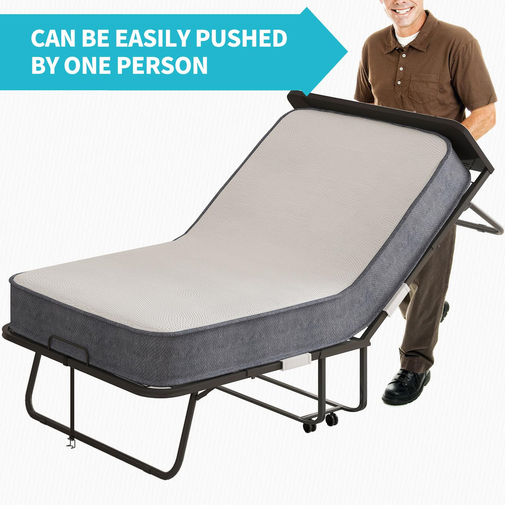 75" x 46" Folding Bed with 5" Memory Foam Mattress and Headboard L9412