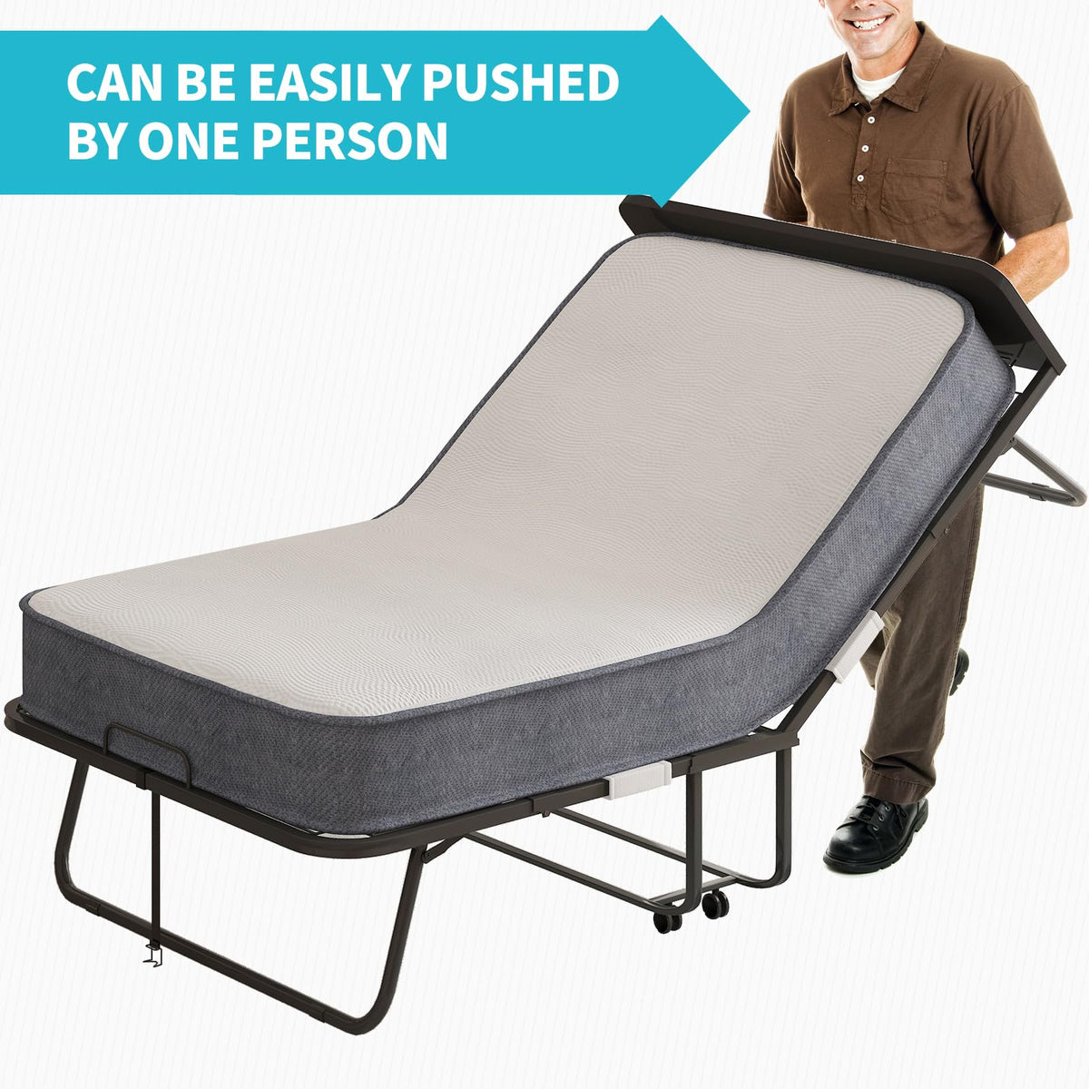 75" x 46" Folding Bed with 5" Memory Foam Mattress and Headboard L9412