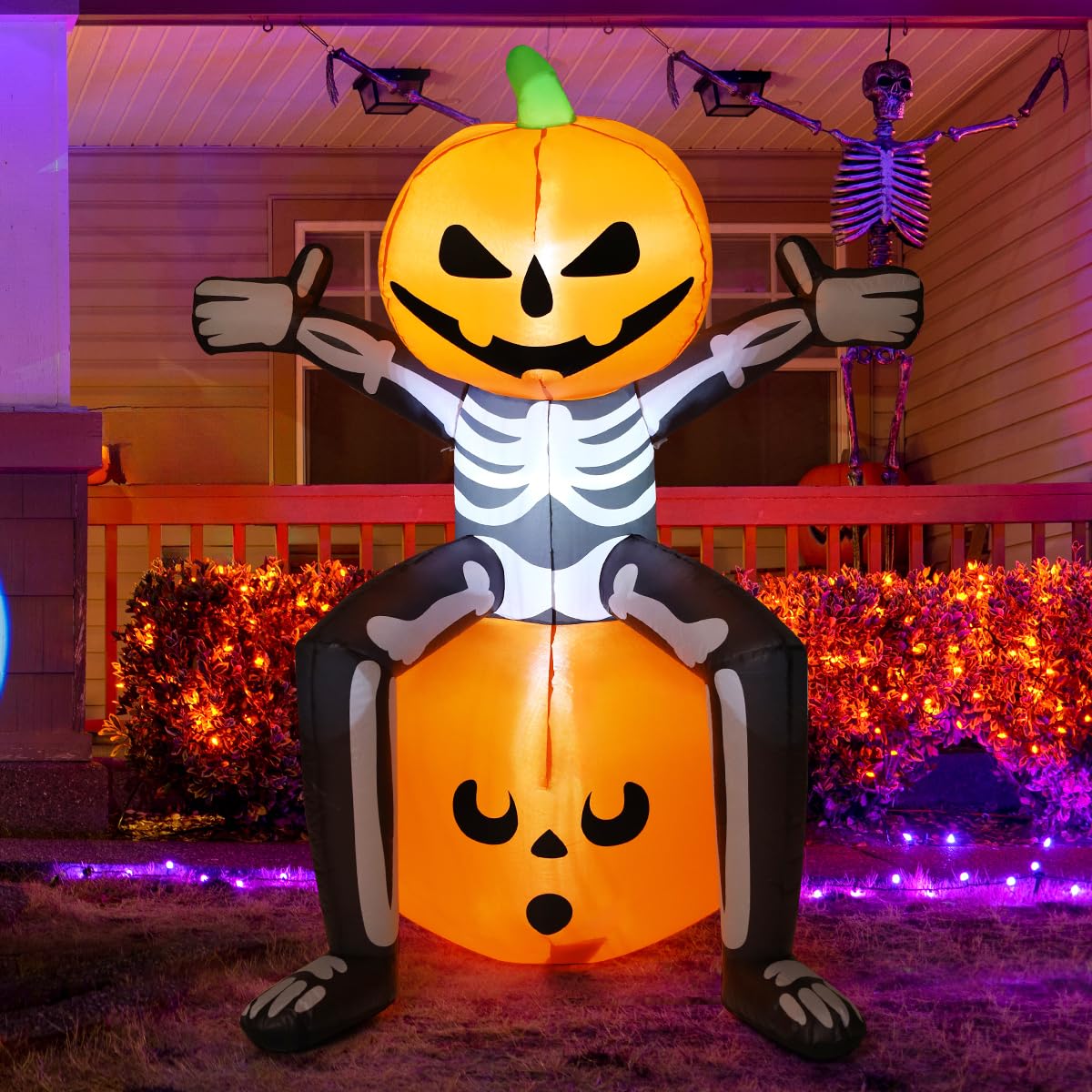 5FT Skull Skeleton Pumpkin Head Inflatable with Built-in LEDs J41604