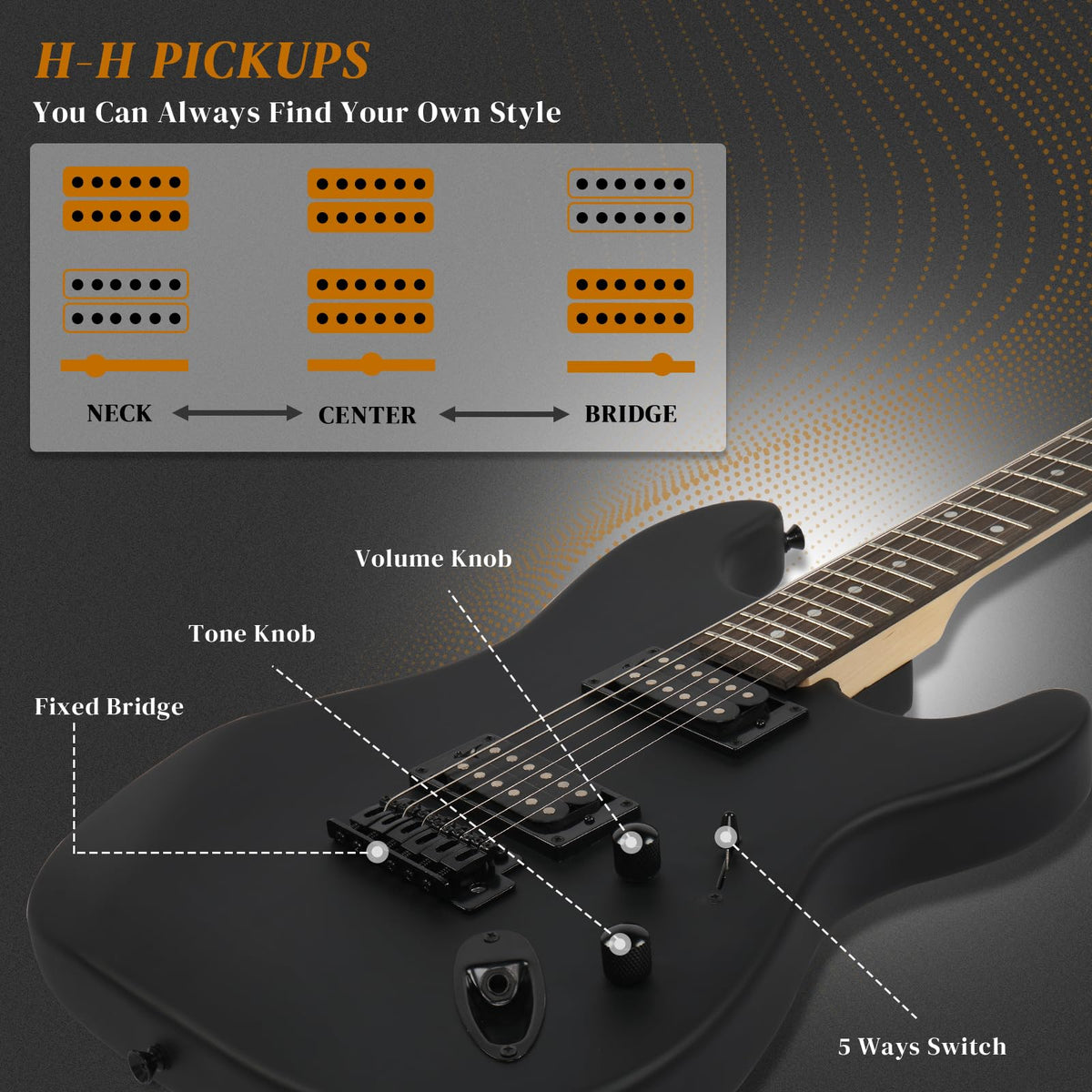 39 Inch H-H Pickup Electric Guitar I240224
