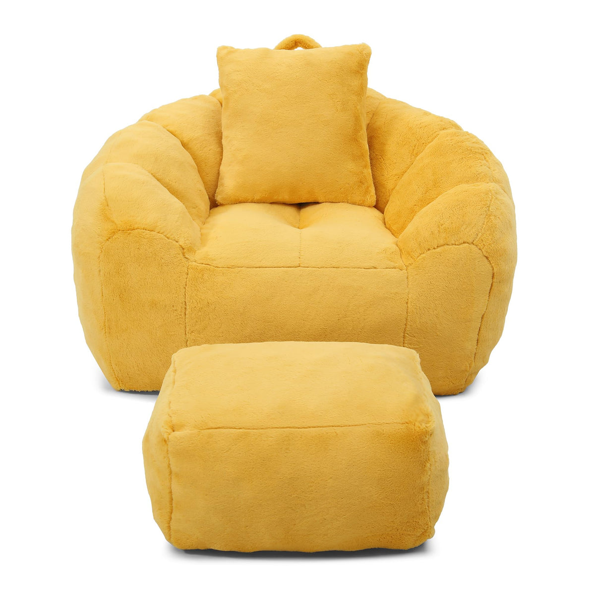 Yellow Faux Fur Memory Foam Bean Bag Chair with Footstool E800596