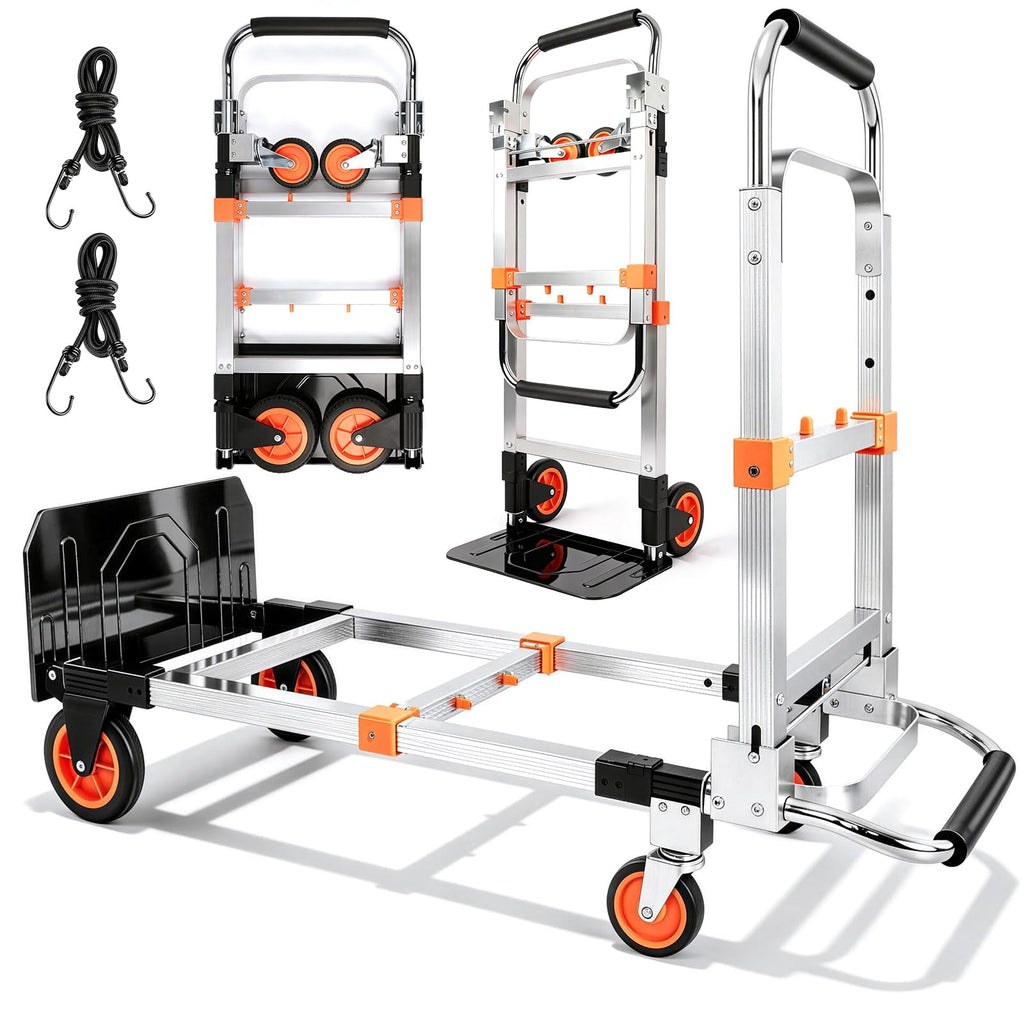 Folding Hand Truck Dolly Cart with Wheels, 500lb Load, Silver Orange M502481