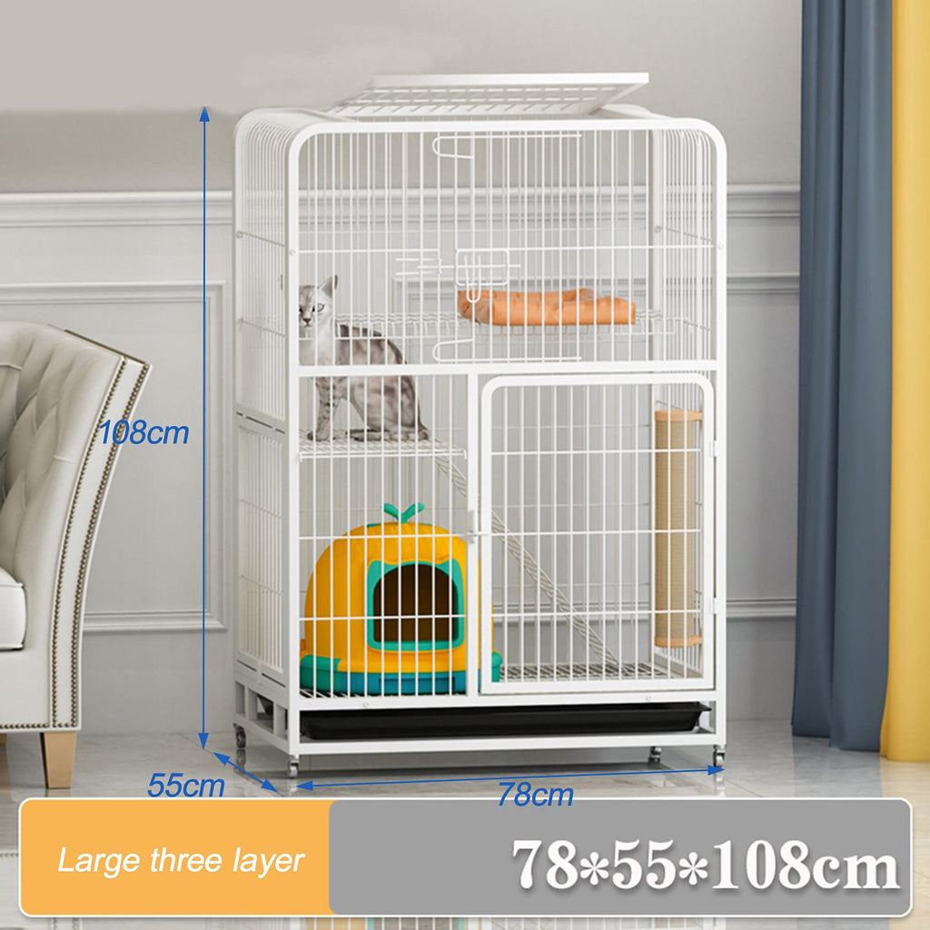 Large 3-Tier Metal Wire Cat Cage with Hammock and Casters U208