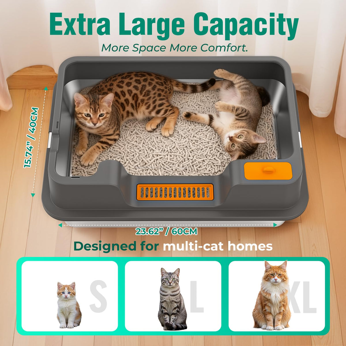 Extra Large Stainless Steel Litter Box with High Sides H466
