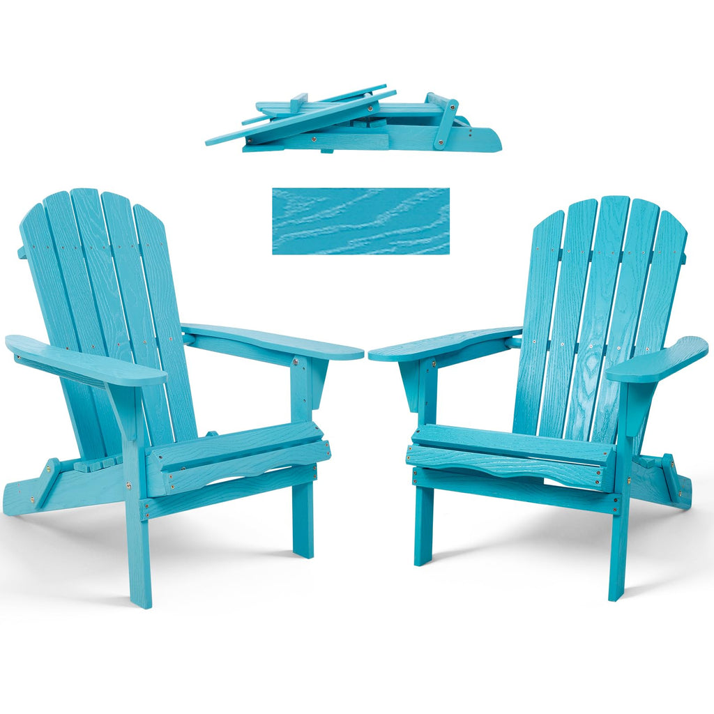 Folding Adirondack Chairs Set of 2 Solid Wood Turquoise Blue Q928201