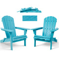 Folding Adirondack Chairs Set of 2 Solid Wood Turquoise Blue Q928201