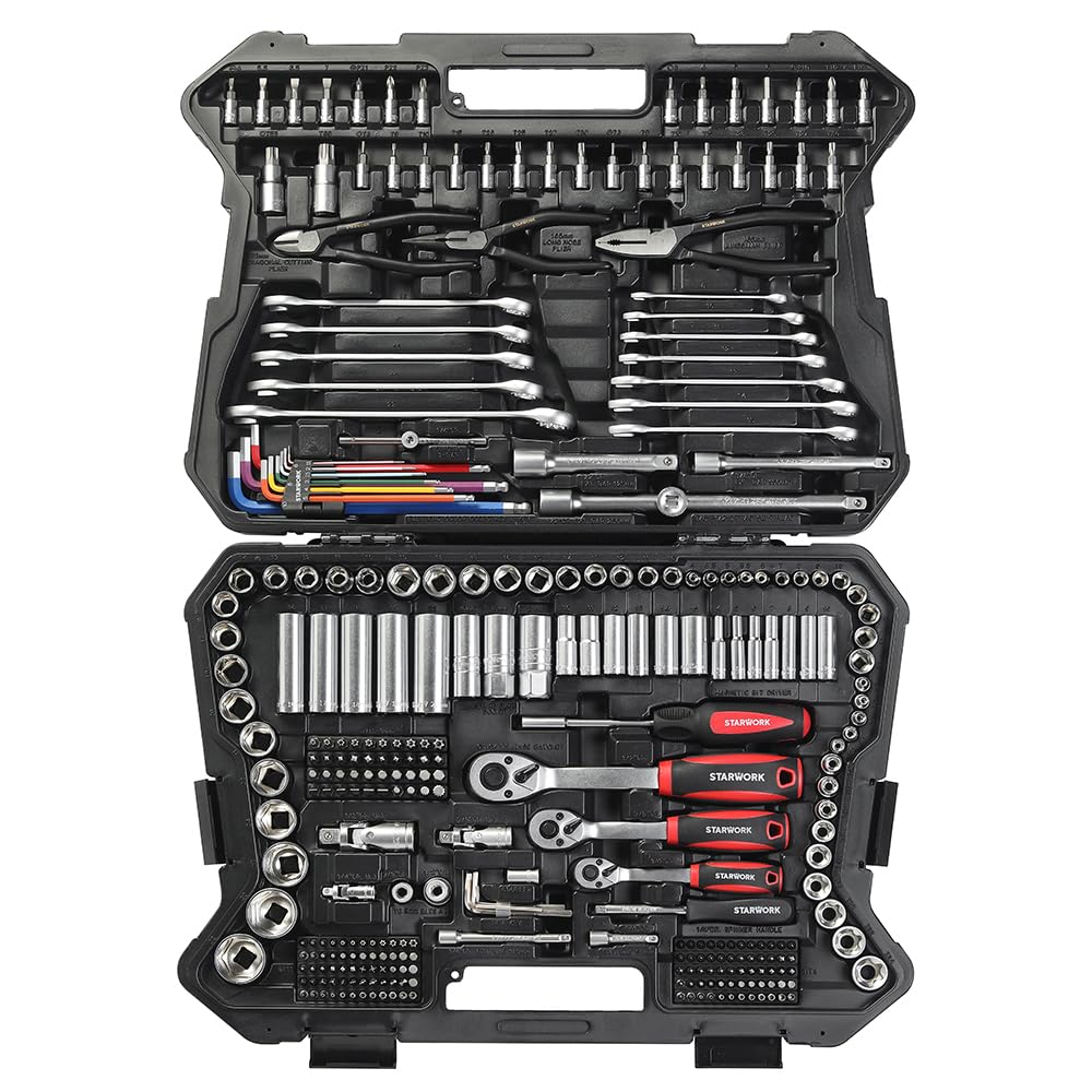 314-Piece Mechanics Tool Set and Socket Set, 1/4", 3/8", 1/2" Drive, Metric T13434
