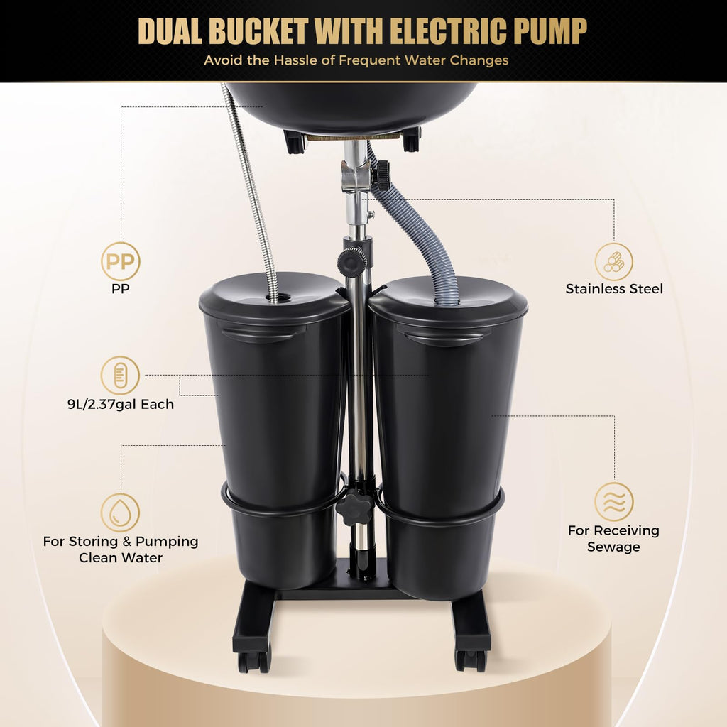 Portable Plastic Shampoo Unit with Electric Pump, 2 Buckets and Drain Hoses Y46520
