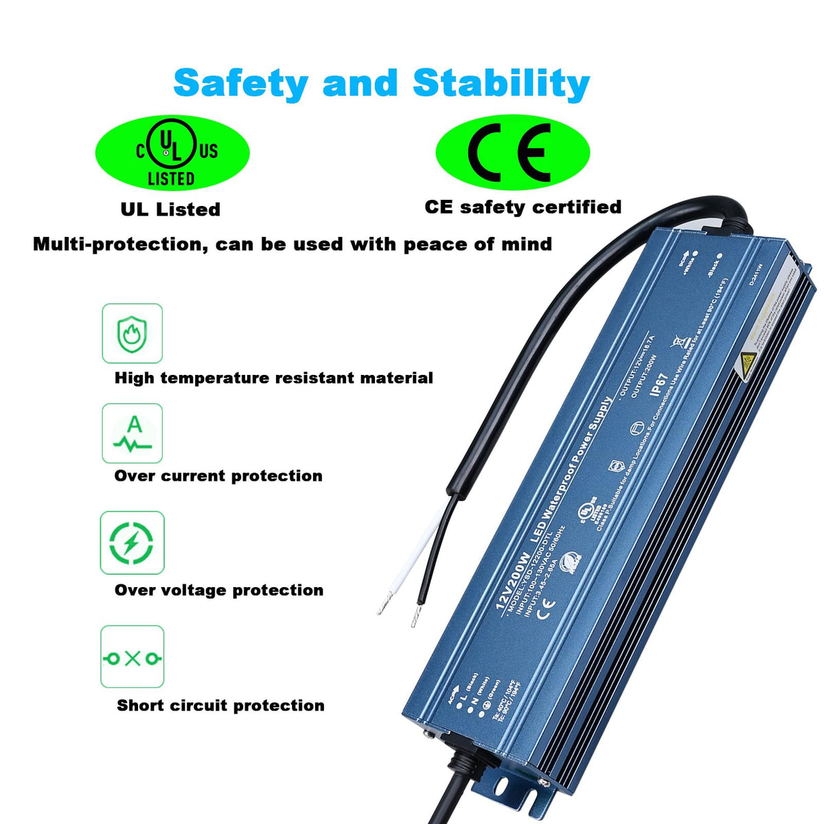 12V 200W IP67 Waterproof LED Driver N10885