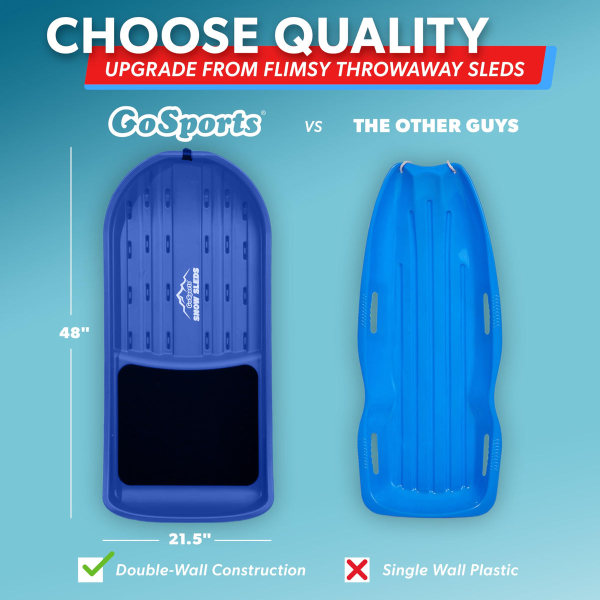 2 Person Snow Sled with Pull Strap and Padded Seat F4173