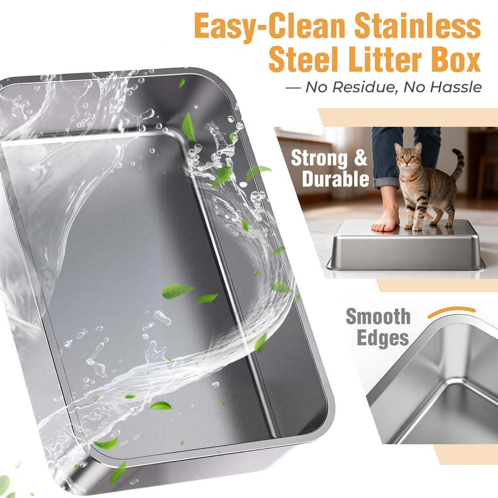 Extra Large Stainless Steel Litter Box with High Sides H466